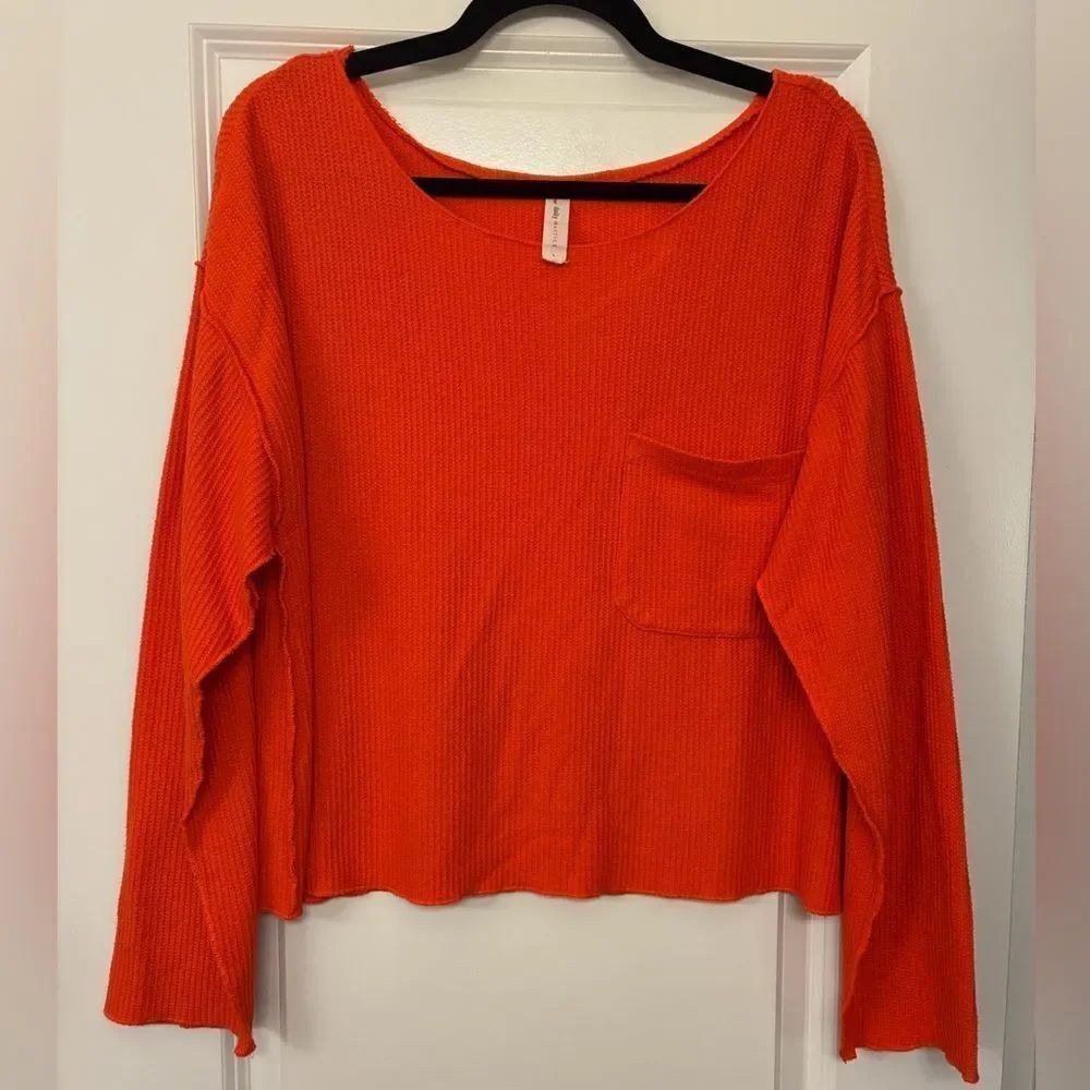 ANTHROPOLOGIE DAILY PRACTICE Waffle Blouse Top Oversized Bright Red Size Large - Picture 5 of 10